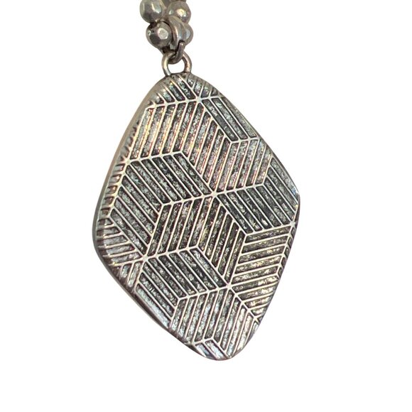 Lucky Brand Silver Tone Necklace Blue Agate Pendant Slide Adj Boho Marcasite - Picture 3 of 7